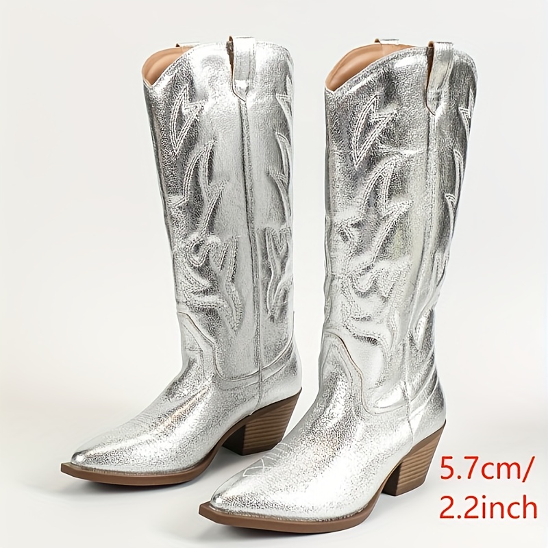 【SHALOM】 SILVER BOOTS WHIPPING TRAY women's silvery western boots embroidered thread - Temu