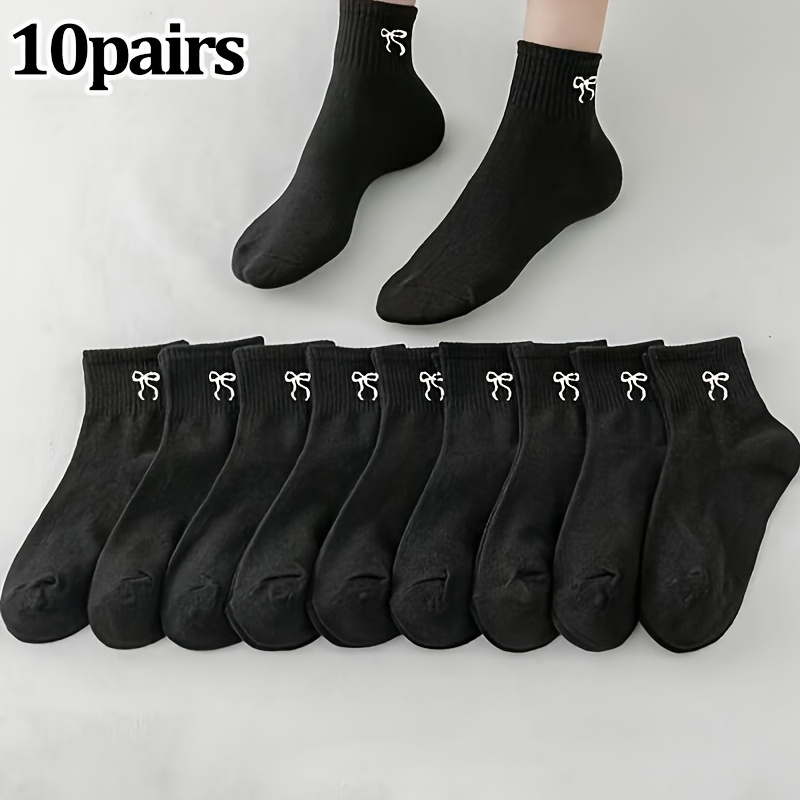 TEMU 10-pair Bow Socks - Cute With Bow Accent, Soft Comfortable Bow- Suitable For Casual & Sporty Wear, Spring Summer Everyday Socks, Hand Washable