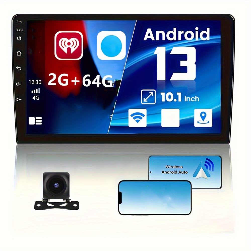 [2G+64G] Double Din Android 13 Car Stereo With Wireless Android Auto 10.1  Inch Car Radio With HiFi/GPS Navigation WiFi Connection+Back Camera