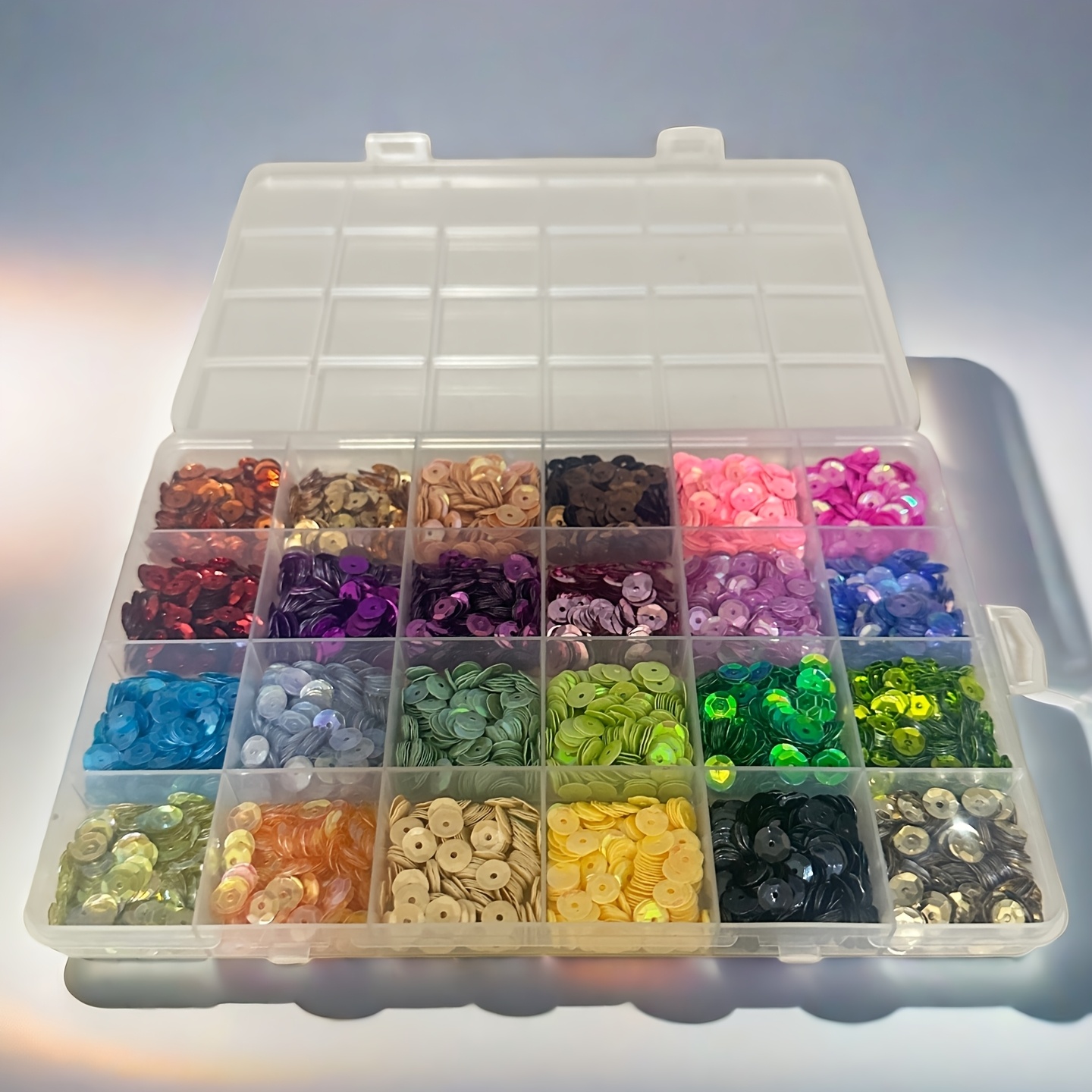 E-shop 6 mm 4200 Stück Pailletten in 24 Farben mit stabiler langlebiger unterteilter Aufbewahrungsbox, geeignet für DIY-Bastelarbeiten, Nähen,