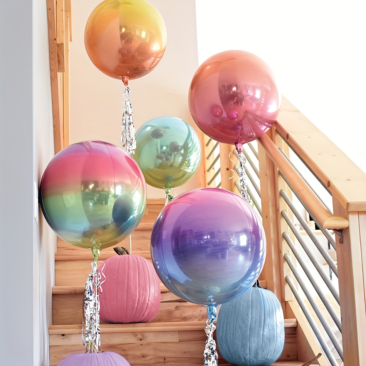 

10 Pcs Gradient Color Round Aluminum Foil Balloons - 22" Mixed Color Party Decorations For Birthdays, Celebrations, Suitable For Ages 14+