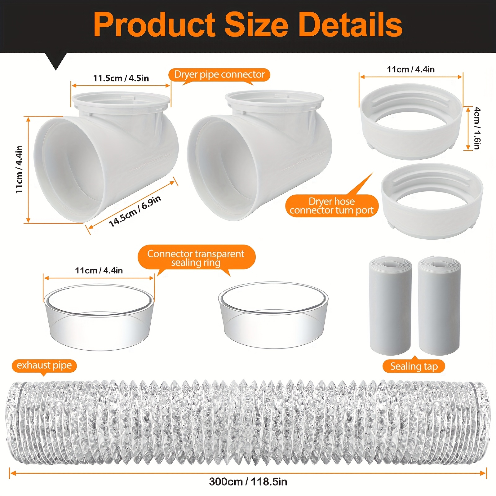 TEMU Dryer Connection Kit, Space Saving Dryer Vent, 90 Degree Dryer Vent Elbow, Dryer Vent Connector Kit, Dryer Vent Duct, Dryer Vent Adapter, Short