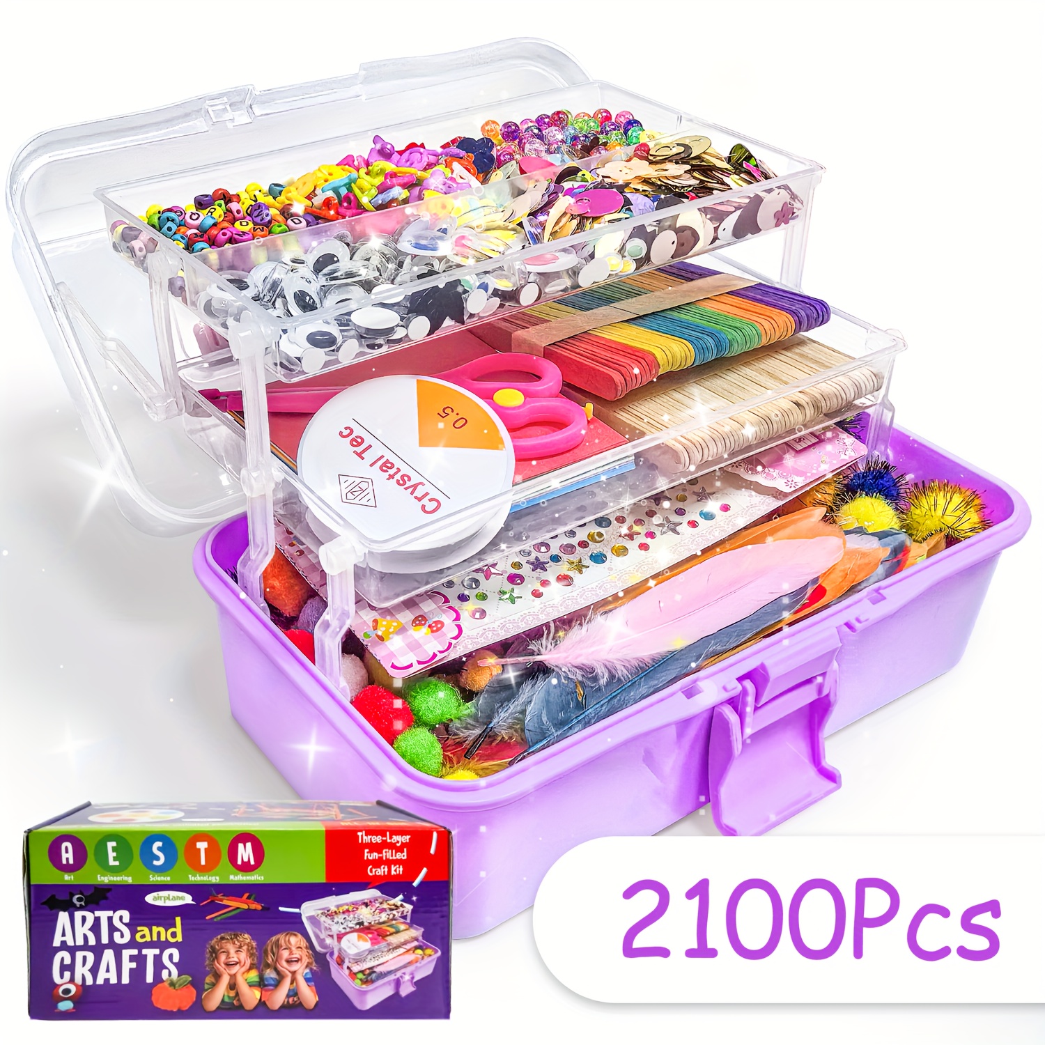 

2100+ Box, Toddler Kids Crafts Set Includes , , , , Cleaners, Cleaners, Pom , , , , , , Folding Storage Box - Kids Supplies 1