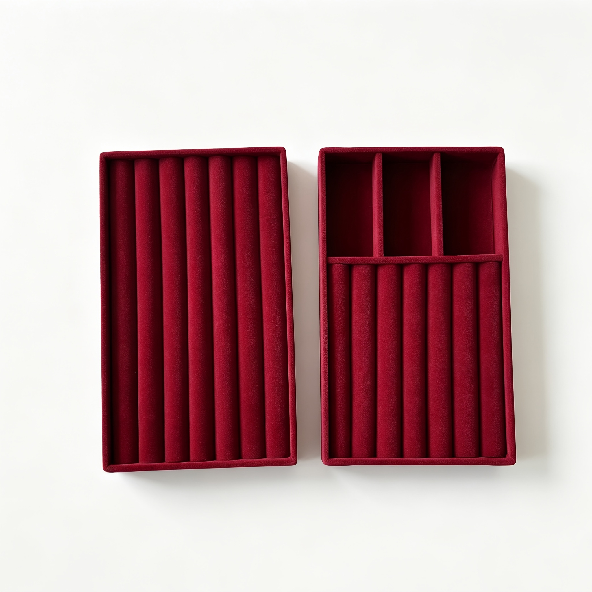 TEMU 2pcs Plateaux Anneaux 3 Compartiments Rouge, Rouge Vin, Matériau Velours, pour Boucles d'Oreilles , Boucles d'Oreilles Pendantes, Bracelets,