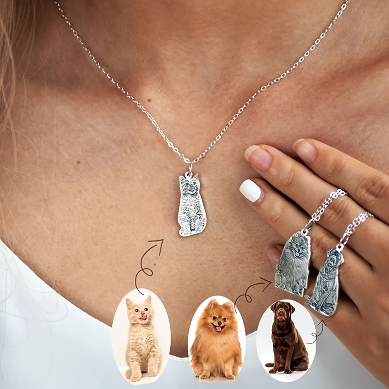 Personalized Engraved Photo Necklace with Dog Image Pendant