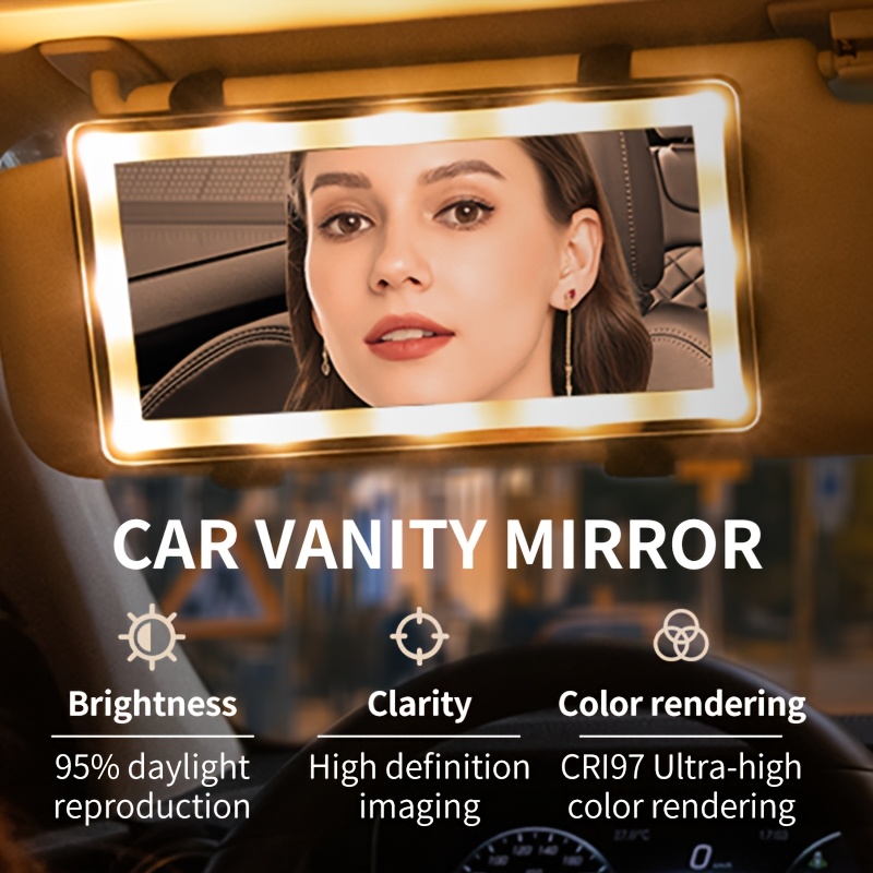 TEMU Illuminated Car Vanity Mirror, Rechargeable Sun Visor Mirror Featuring Touchscreen Dimming And Usb Charging, Portable Makeup Mirror With Led