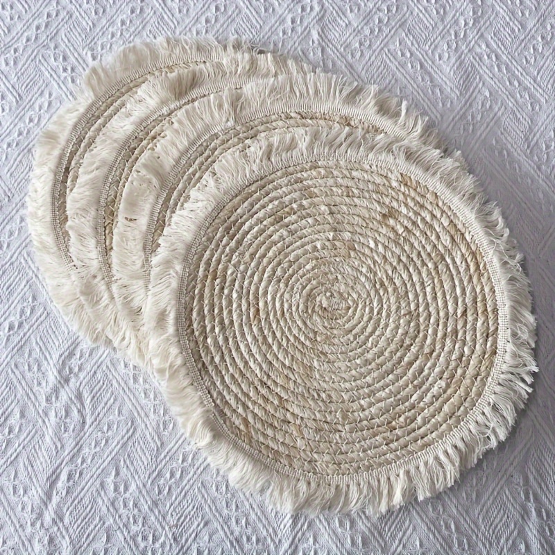 TEMU Corn Rope Meal Mat Tassel Style, Natural Material Meal Mat, Insulation Mat, Used For Home Decoration, Kitchen Supplies