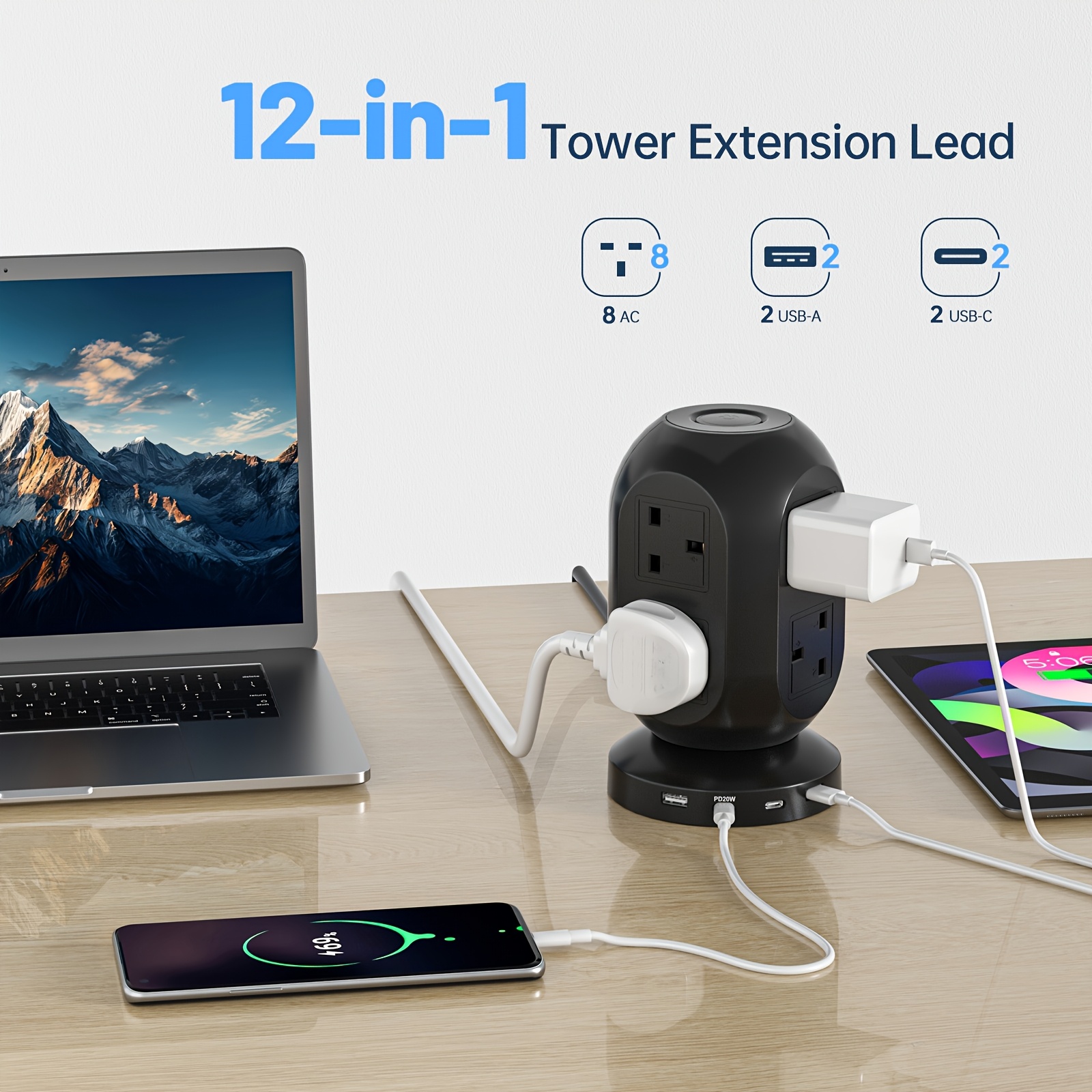 Tower Extension with USB Slots & Night Light