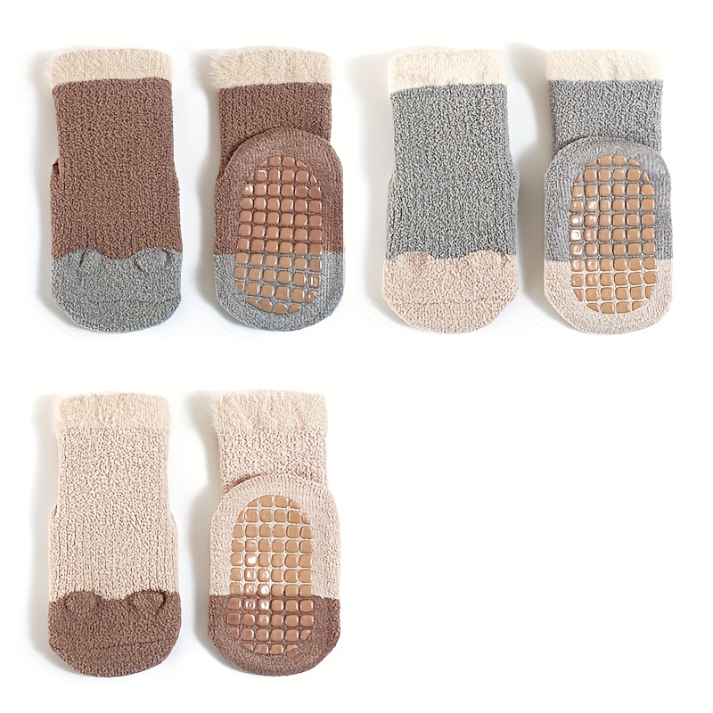 Image of 3 Pairs Of Thick, Warm, Cartoon-style Socks For, Suitable For Autumn And Winter, With Anti-slip Features