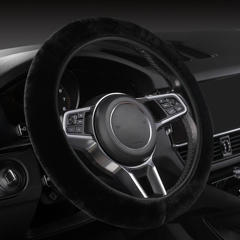 

High-density Plush Steering Wheel Cover, Fit For -15 Inch Steering Wheels, Accessory In Black, , Gray, And