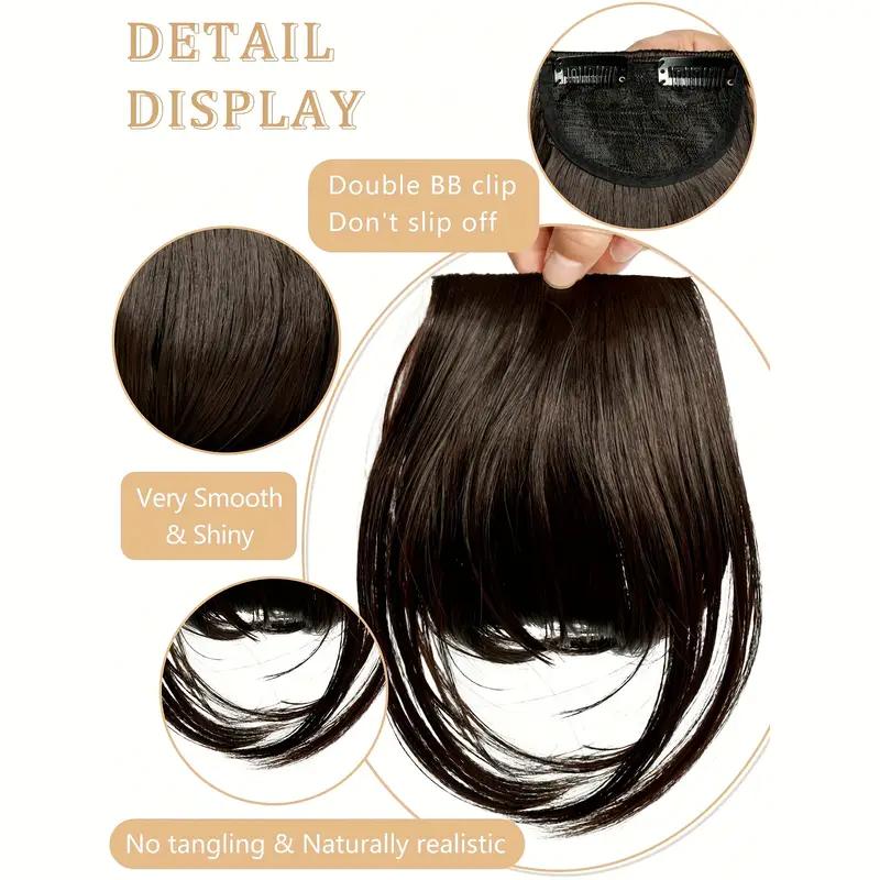 10 inch clip on bangs wig for women natural black hair extensions with adjustable hair clips easy to apply daily use hairpiece for everyday special occasions versatile hairpiece sleek hairpiece hairpiece details 0