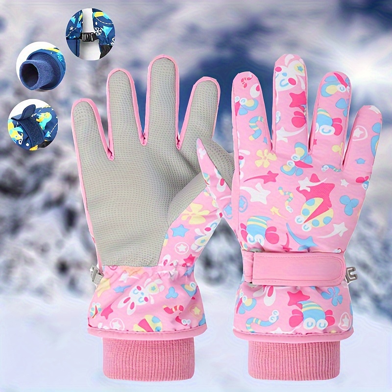 Ski Gloves, Christmas And New Year Gifts, Cute Printed Polar Lining Thickened Warm And Windproof Adjustable Wristband, Unisex Outdoor Gloves S/M/L Multicolor.