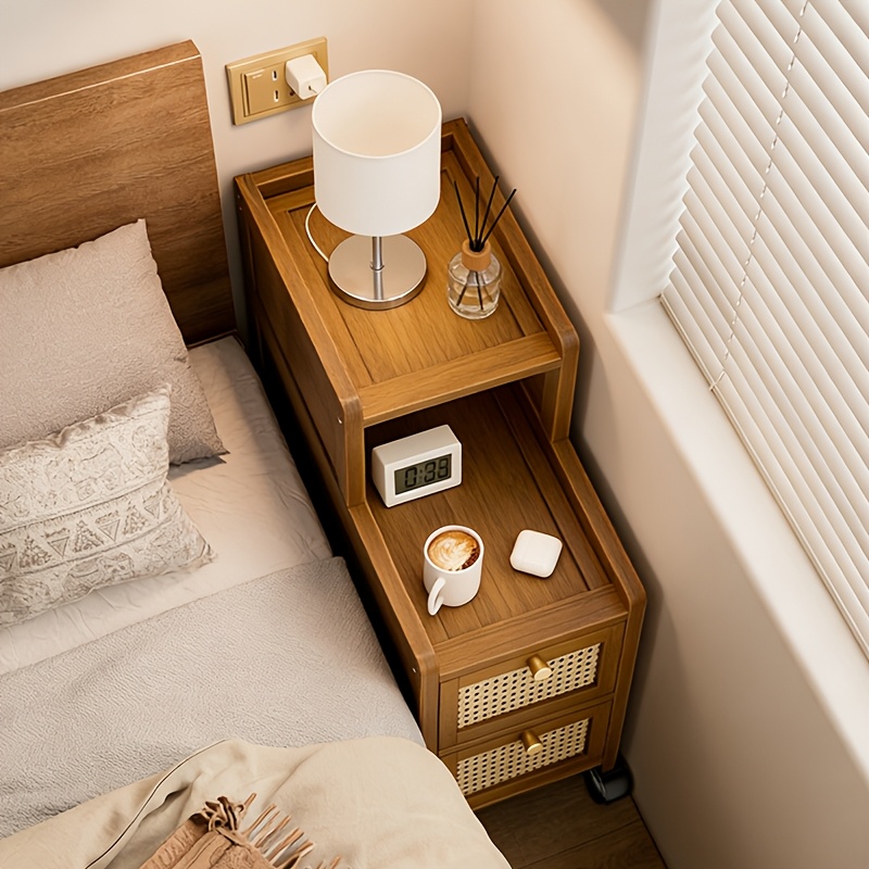  . moderner minimalistischer kleiner, ultra-schmaler schrank für zuhause, beweglich mit rädern, büro-beistelltisch, multifunktional mit schublade, bambus-aufbewahrungswagen, schmaler schlafzimmer-spalt-aufbewahrungsschrank, sofa-beistelltisch-organisation, praktisches  