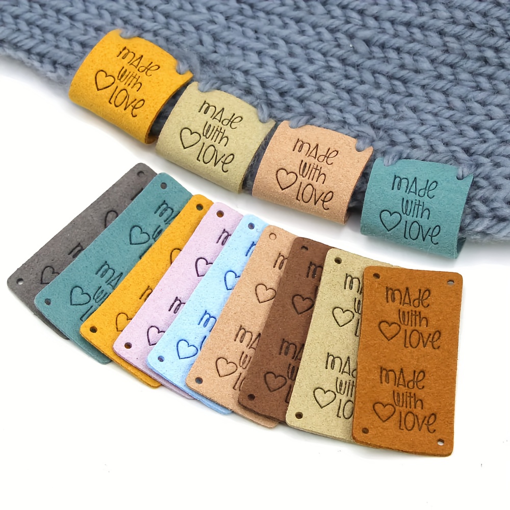 

20pcs Assorted Colors Handmade 'love' Tags For Knit Hats & Clothing - Leather Sewing Labels