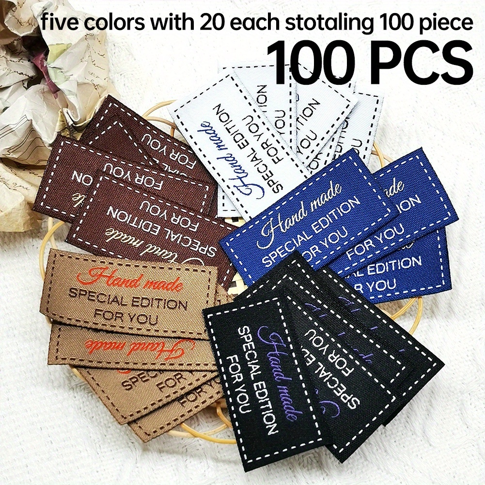 30/100 stk. handgefertigte gewebte -etiketten 25x50mm | 5-farbige minimalistische linien-diy-näh-etiketten-patches, maschinenwaschbare, langlebige, waschbare etiketten für paar-outfits/schals/mützen/puppen/handgemachte geschenke