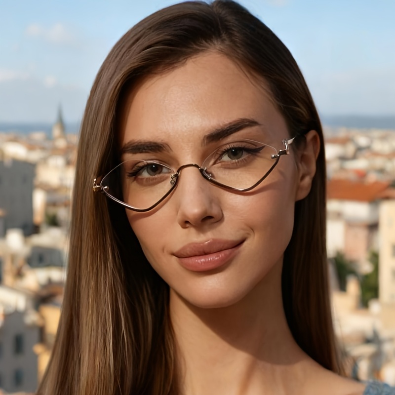 Image of 1pc Half Frame Metal Fashion Glasses Y2k Trendy Versatile Men And Women Street Photography Decoration Daily Casual Wear Party Additions Exquisite Decoration Gift For Halloween, Christmas, And New Year