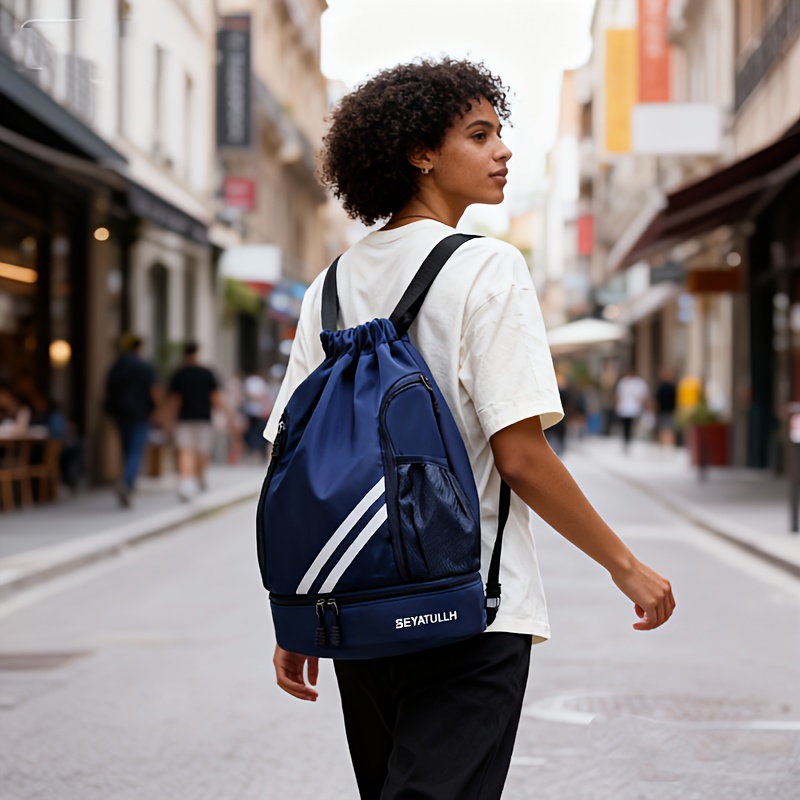 item picture drawstring gym bag large capacity     as a single shoulder or crossbody bag for travel and     logo    