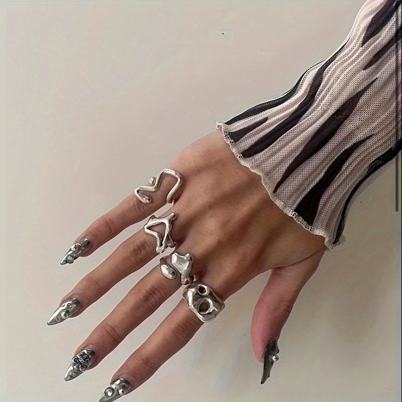 4pcs womens fashion stackable rings creative minimalist irregular geometric cutout design jewelry for parties and music festivals