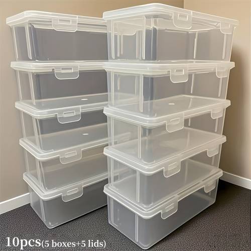 item picture 10pcs set 5 containers 5 lids large clear storage box with lid heavy duty organizer stackable containers for office arts and crafts lightweight and portable with lid organization storage