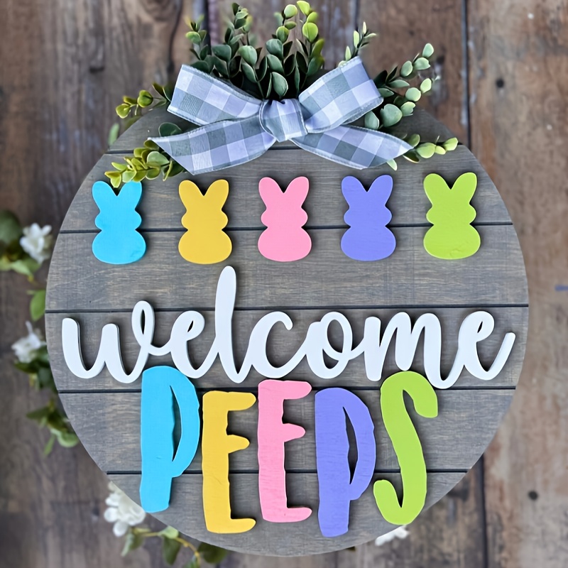 

1pc Classic Wooden Easter Wreath - 3d Welcome Sign Door Hanger, No Electricity Needed, Featherless, Front Door Decor For Easter Holiday