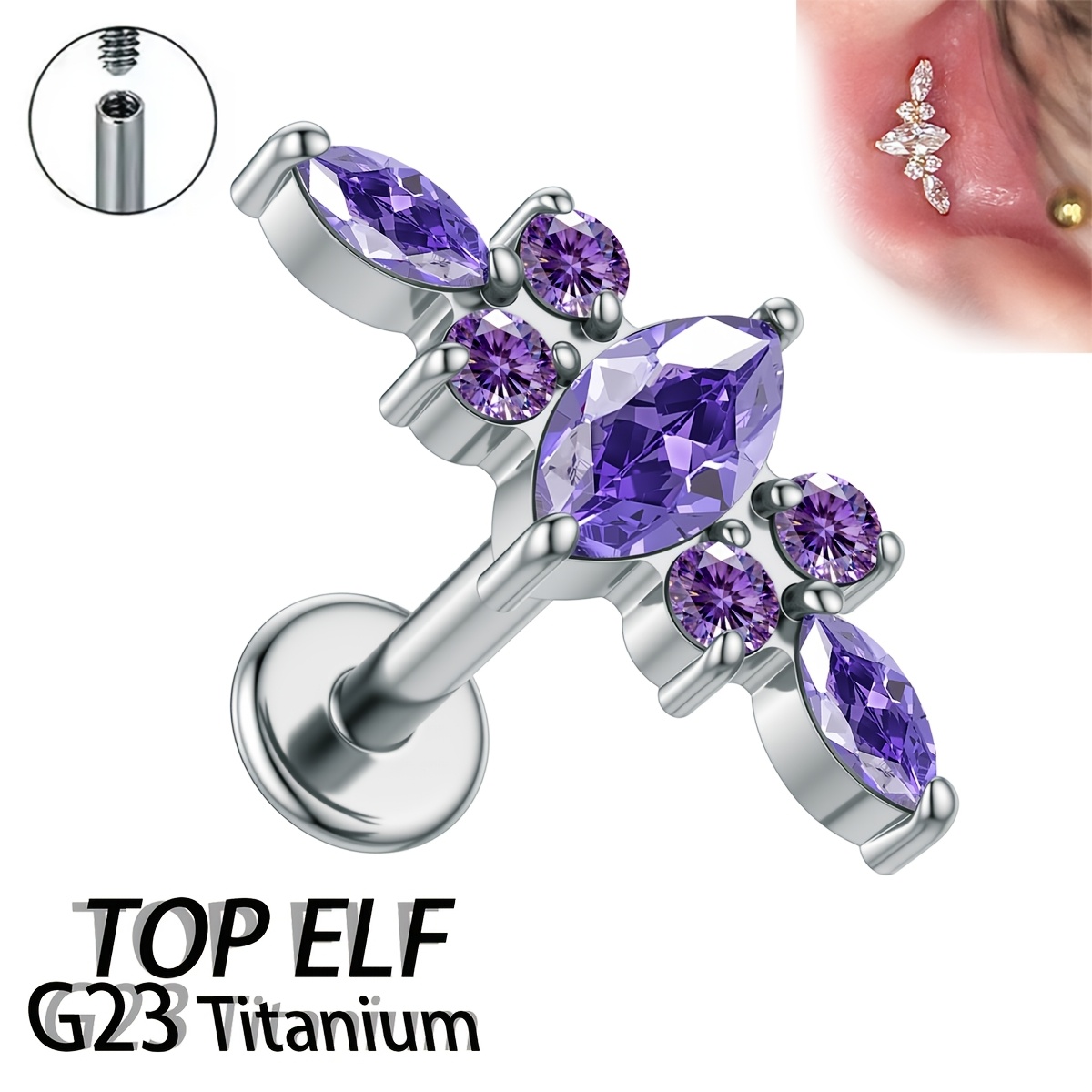 G23 ASTM316 Titanium Piercing Jewelry - Unique 6-Prong Earrings