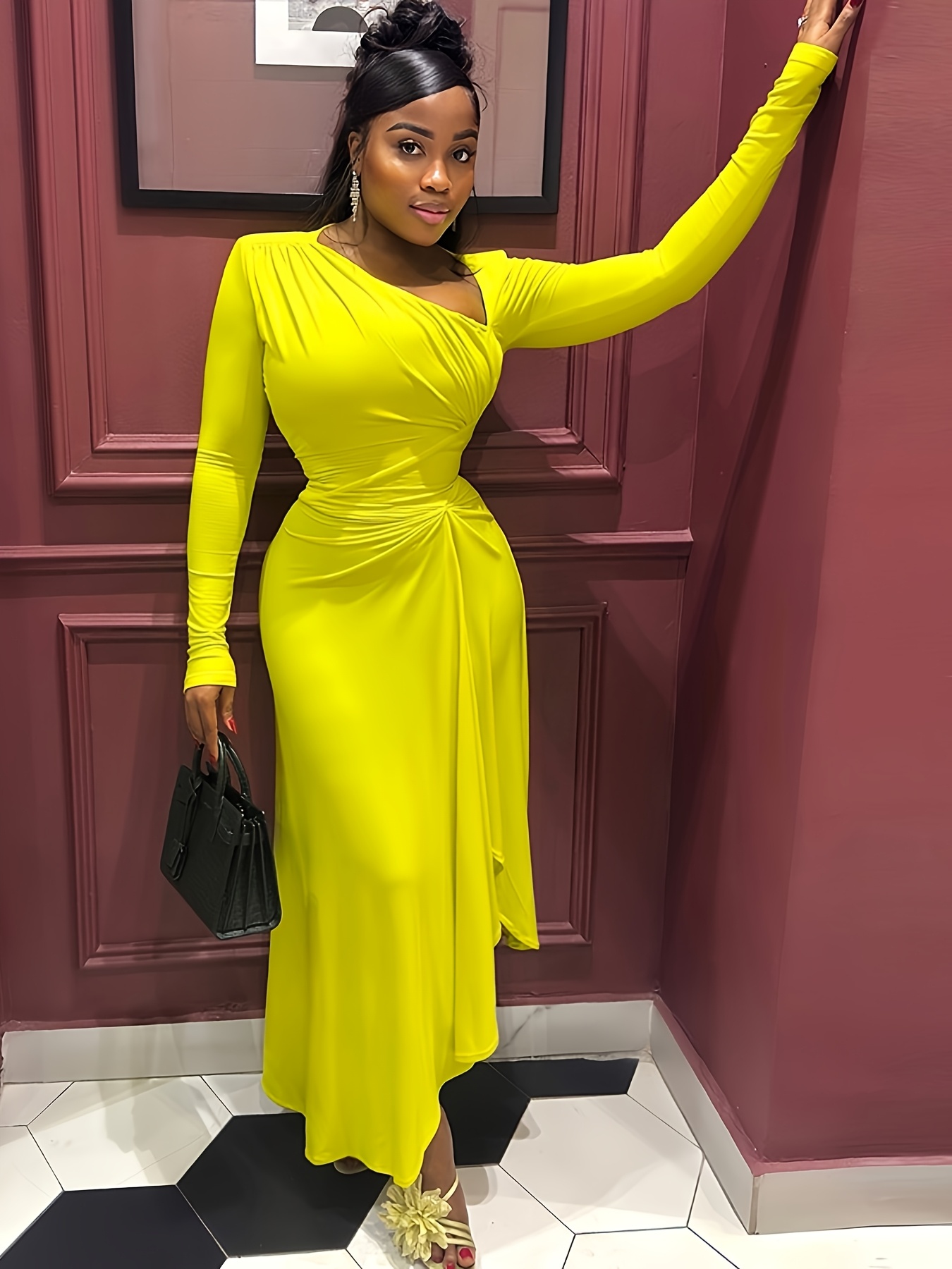 womens elegant midi length evening dress long sleeve - Temu Oman