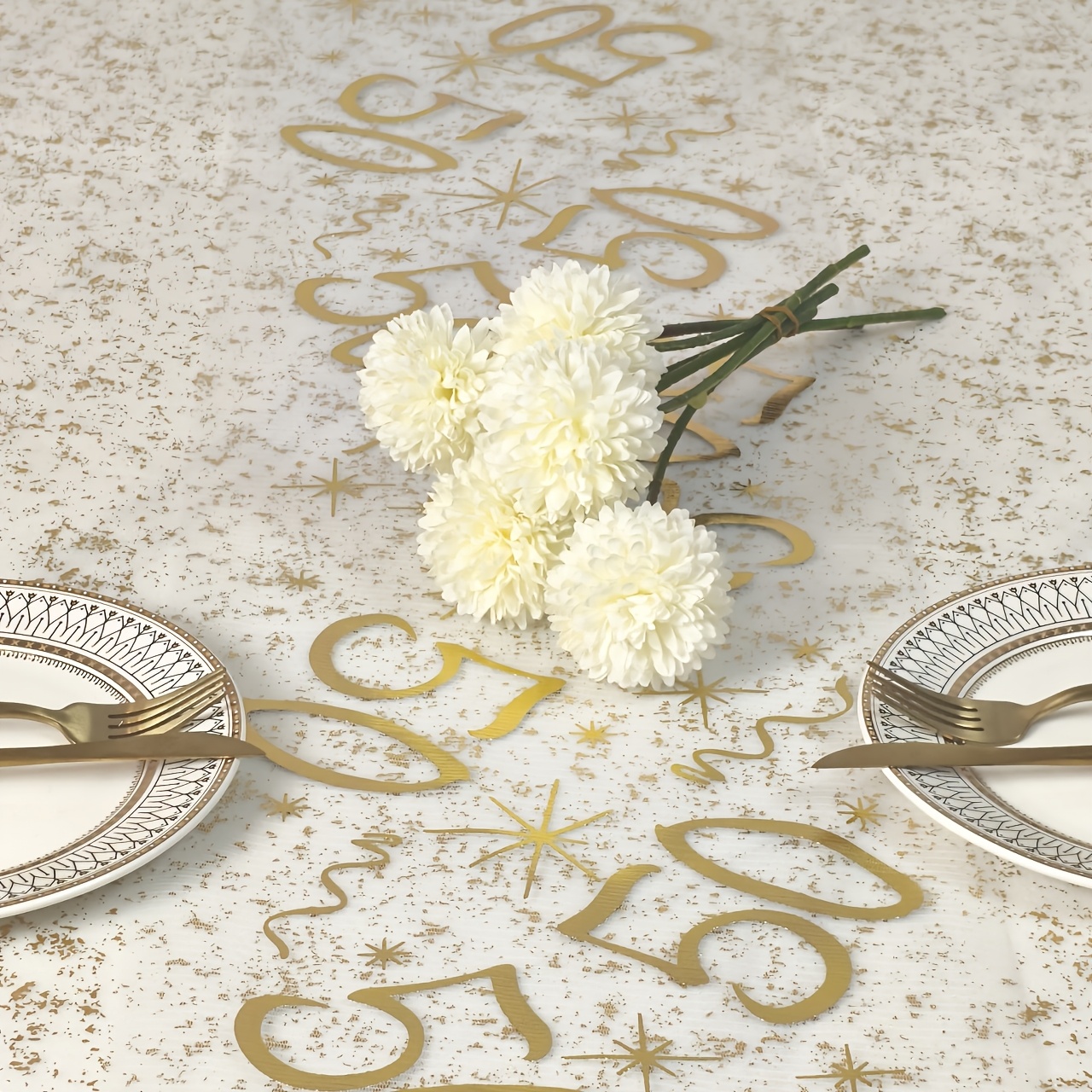 TEMU 1 Roll Table Runner, Exquisite And Cozy, Made Of Polyester With Golden Birthday Number 50. It Beautifies And Decorates Kitchen Dining Tables, An