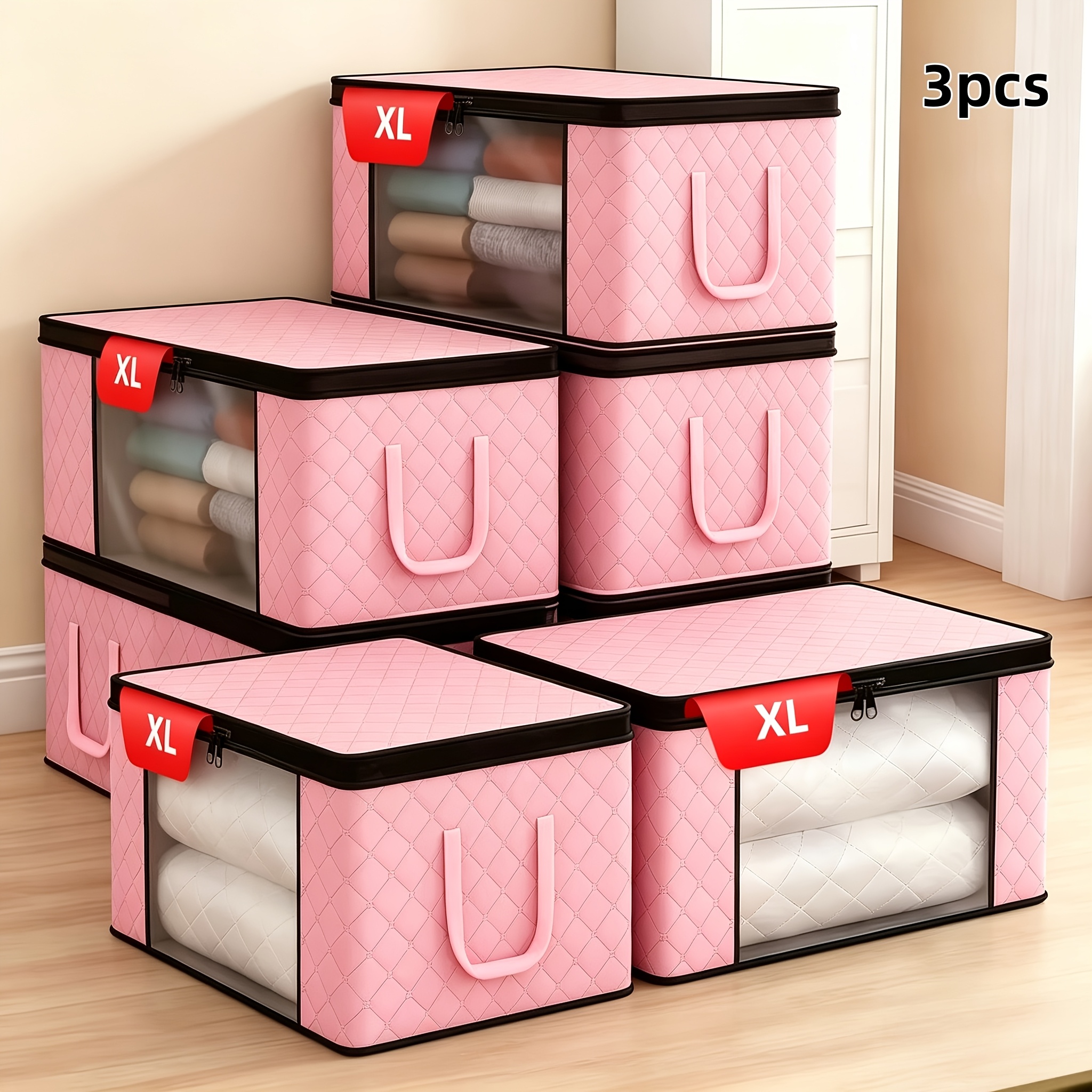 3 Extra-Large Foldable Storage Boxes with Clear Windows