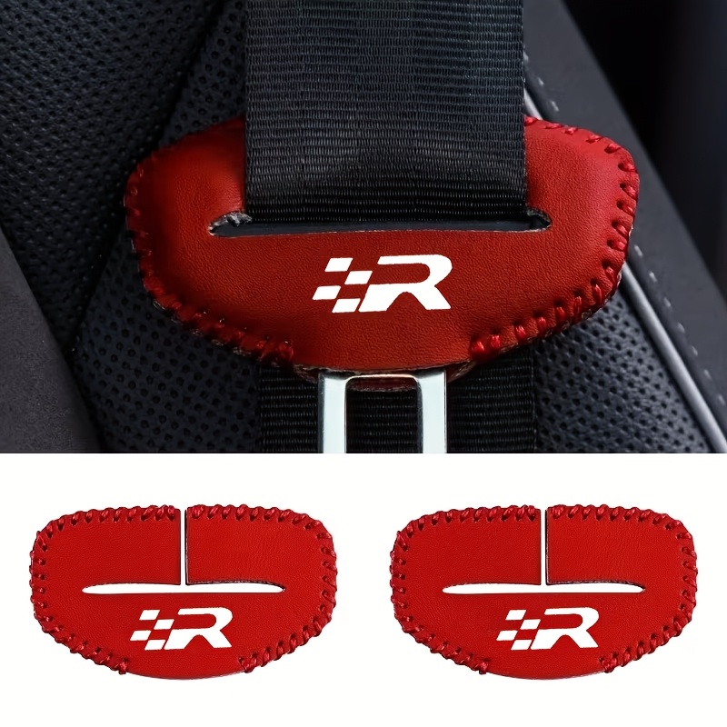TEMU 2pcs R-logo Design Car Seat Belt Protector, Car Seat Belt Cover, Faux Leather Anti-collision Cover, Car Interior Accessory, , Fashionable Car