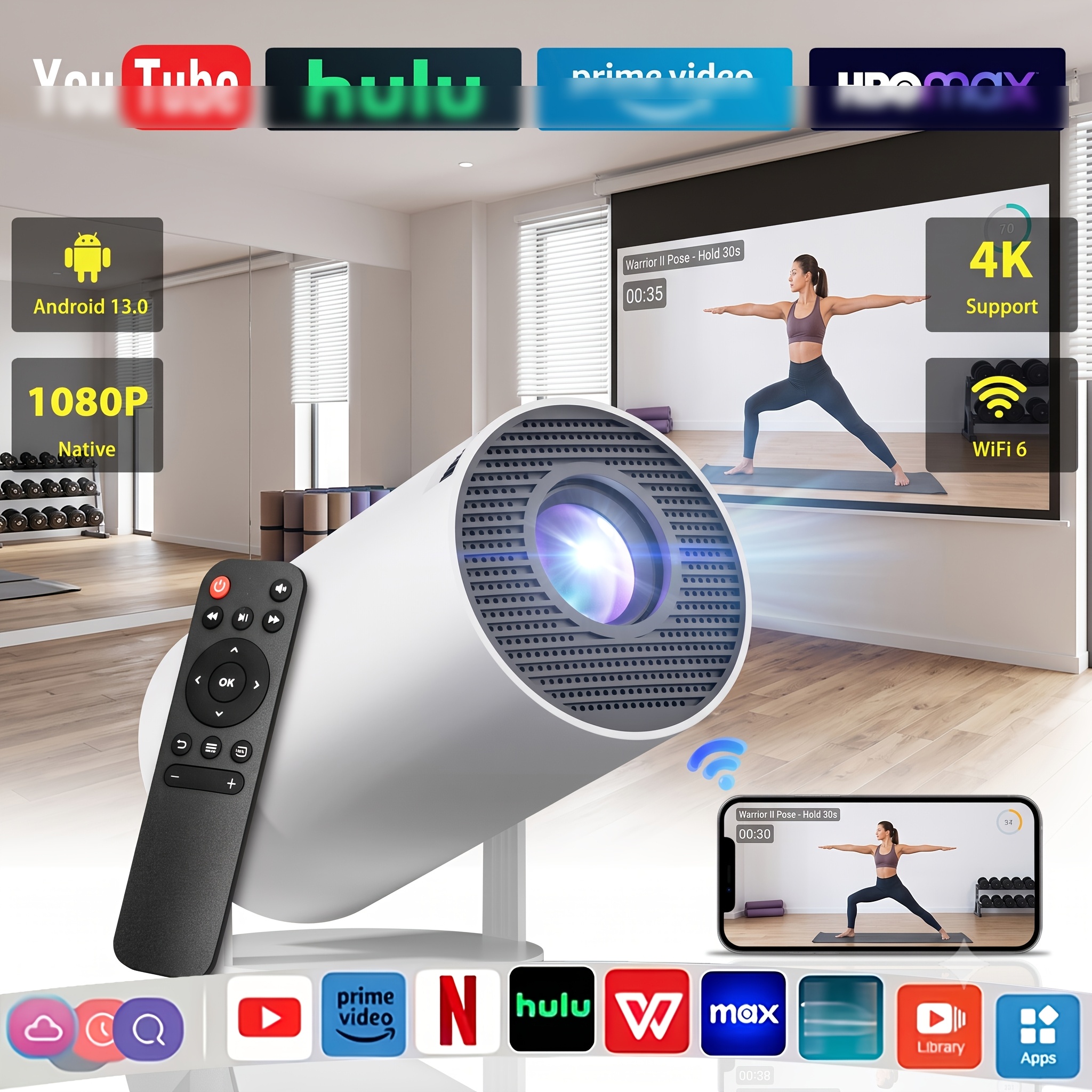 Image of Maohuter Advanced Keystone Native 1080p Projector Compact Support 4k Metal Stand Wifi6