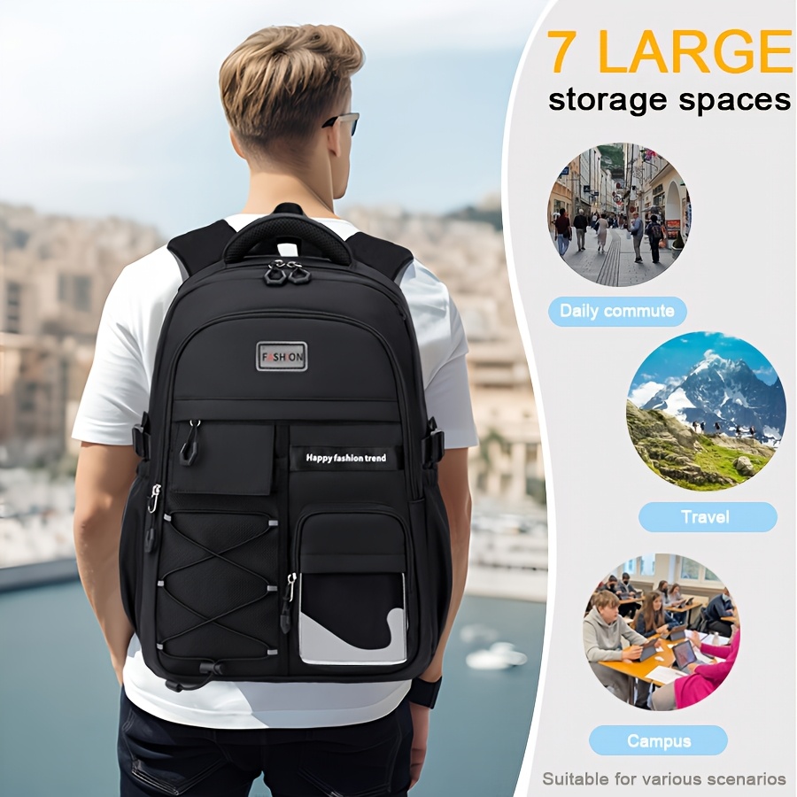 1pieza mochila de gran capacidad para ir al  ,   y viajar -  ,   y diseño unisex elegante con correas ajustables, cierre con cremallera y múltiples compartimentos para niños y niñas, mochila para   Detalles del producto 0