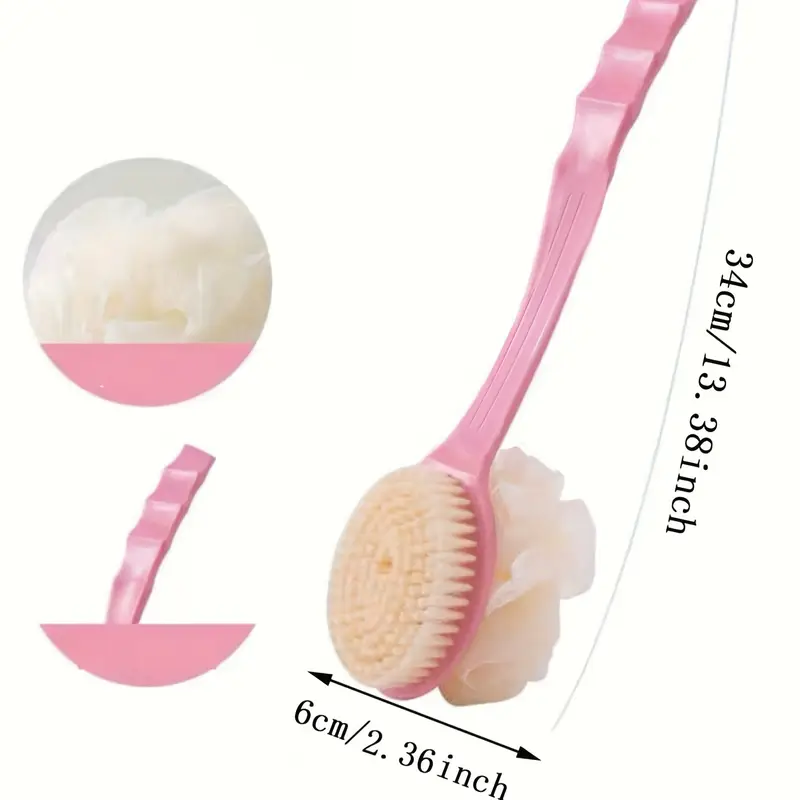 lightweight design pink long handled soft bristle bath brush multi functional 2 in 1 mud scrubbing and back massage tool gentle exfoliation for exfoliation dualfunction brush comfortable use Product details 4