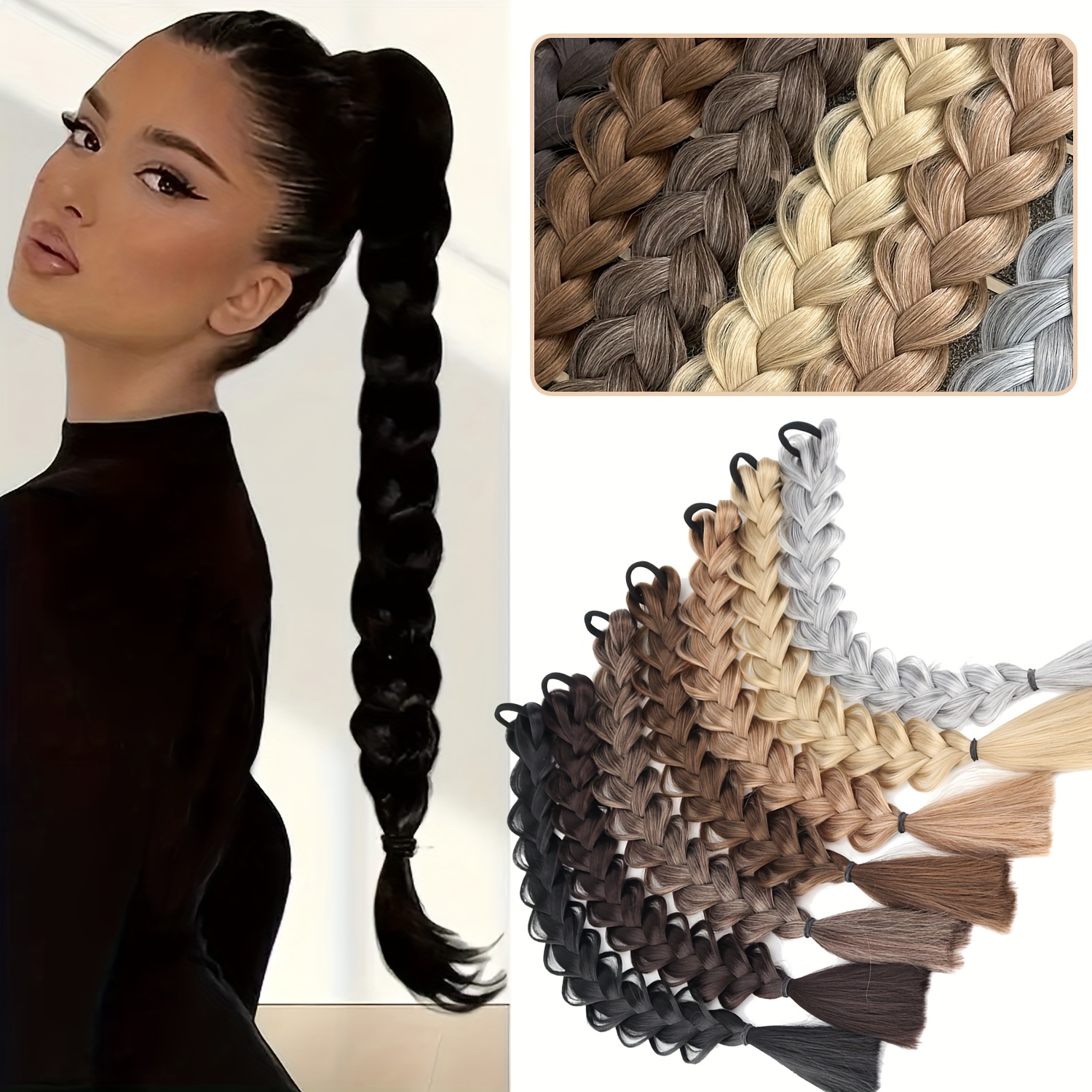   17 braided ponytail hair extension with elastic band natural straight synthetic hair for   for halloween parties casual attire ponytail hair extensions party hair accessory   hairpiece details 2
