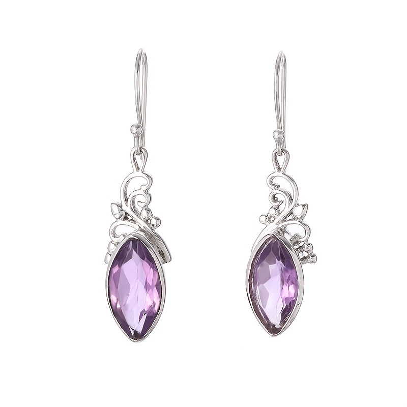 Image of A Pair Of Elegant And Exquisite Bohemian Ethnic Style Drop-shaped Pendant Earrings, Inlaid With Purple Artificial Crystals, Suitable For Women' And Holiday Wear, Ideal Jewelry Accessories