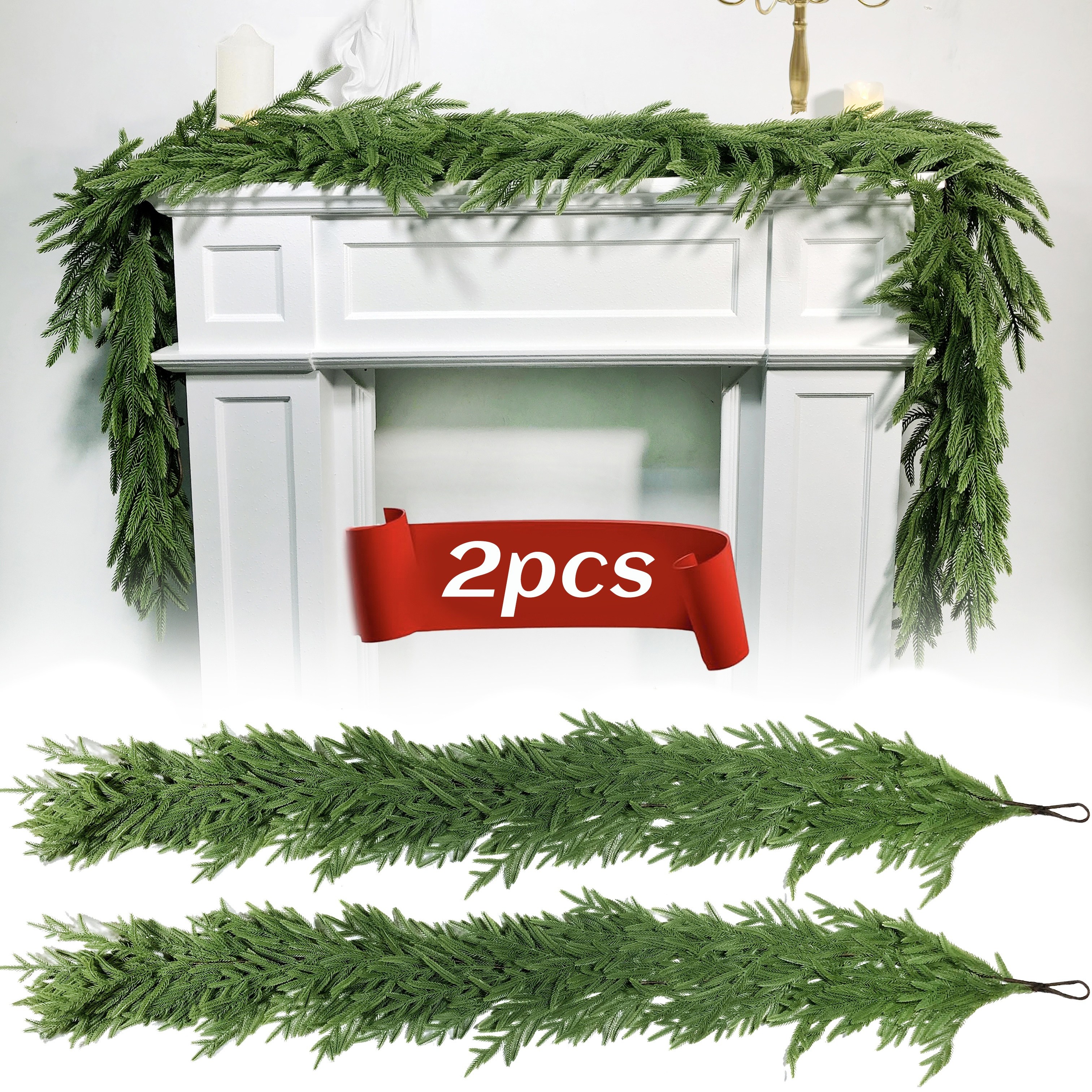 6FT Artificial Norfolk Pine Garland – Real Touch PE Greenery For Christmas, Mantle, Stairs, Indoor/Outdoor Holiday Decor