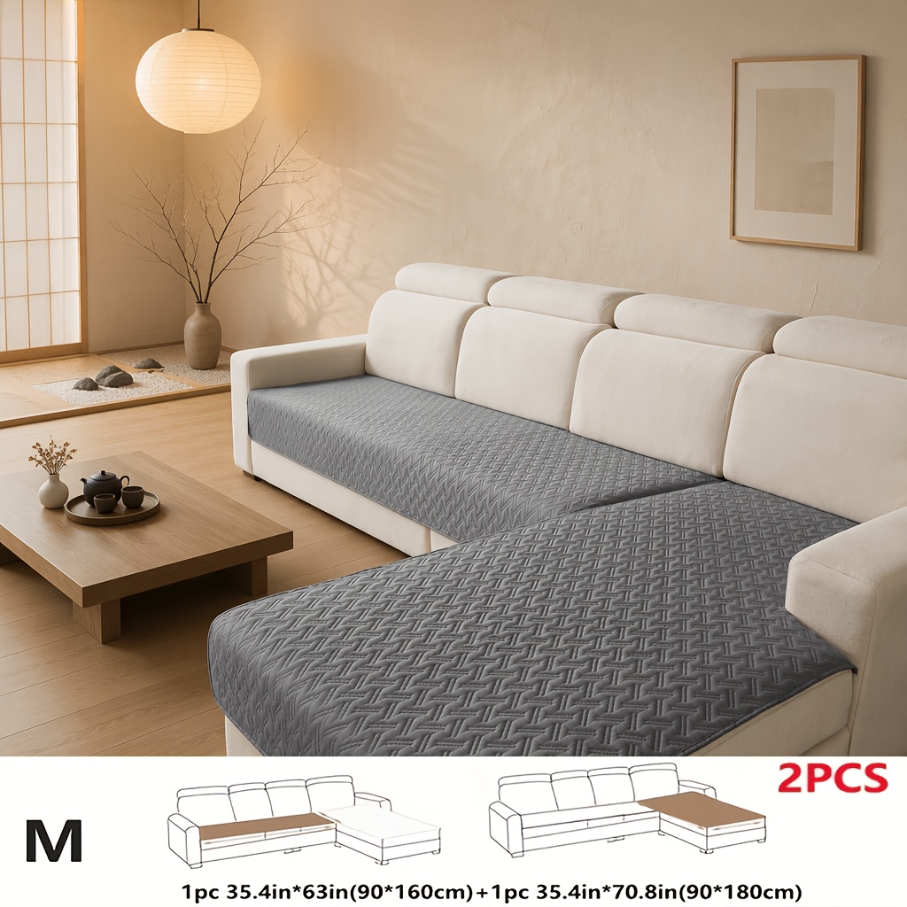 TEMU Sign Imperial 2pcs Set Simple Solid Color L-shaped Sofa Cover, Technology , And Wear-resistant, With Tie Straps For Securing, Washable For .