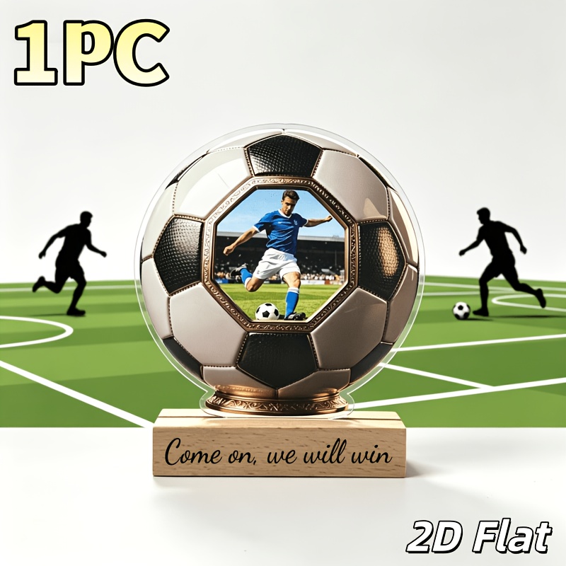 TEMU 2d Flat 1pc Personalized Custom Football Acrylic Ornament, Customizable Photo, Wooden Base With Customizable Text, Custom Commemorative Photo,