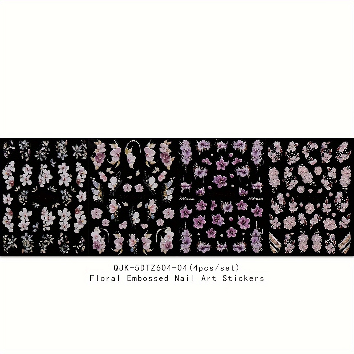 4 Sets Of Self-adhesive Floral Embossed Nail Stickers For Spring And Summer, Decorative Tools For Vibrant Nail Art Additions