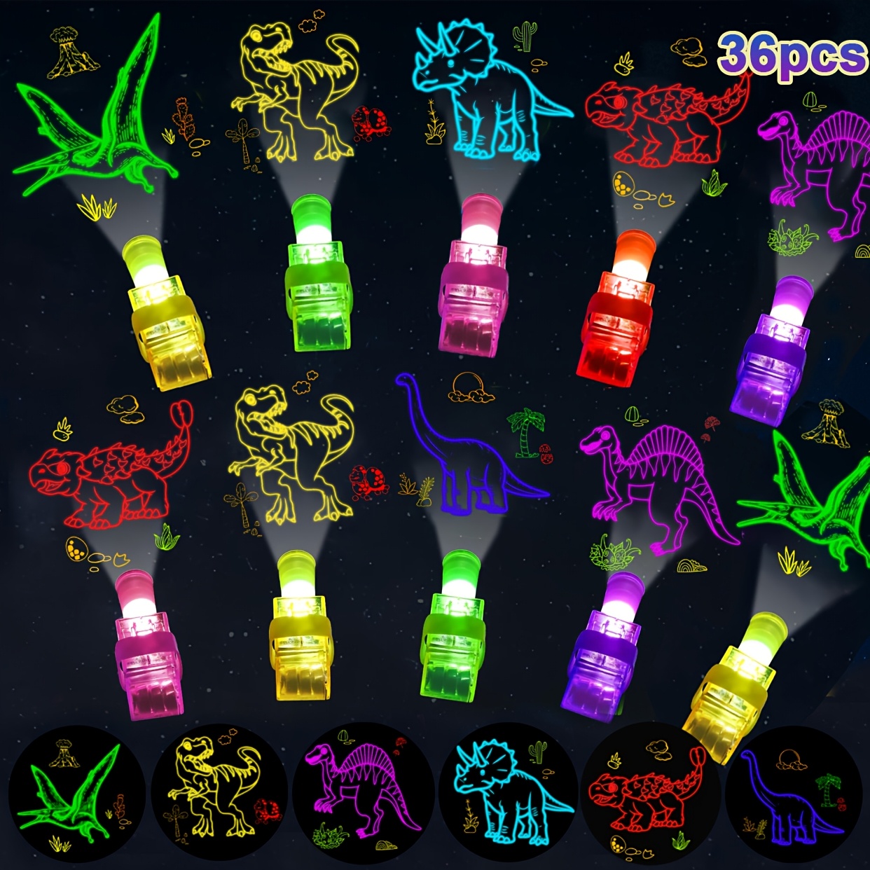 TEMU 36pcs Dinosaur Party Favors Dinosaur Birthday Led Light Up Finger Lights -the-dark Dinosaur Party Fingers Bulk Favor Bag Fillers Dinosaur Theme