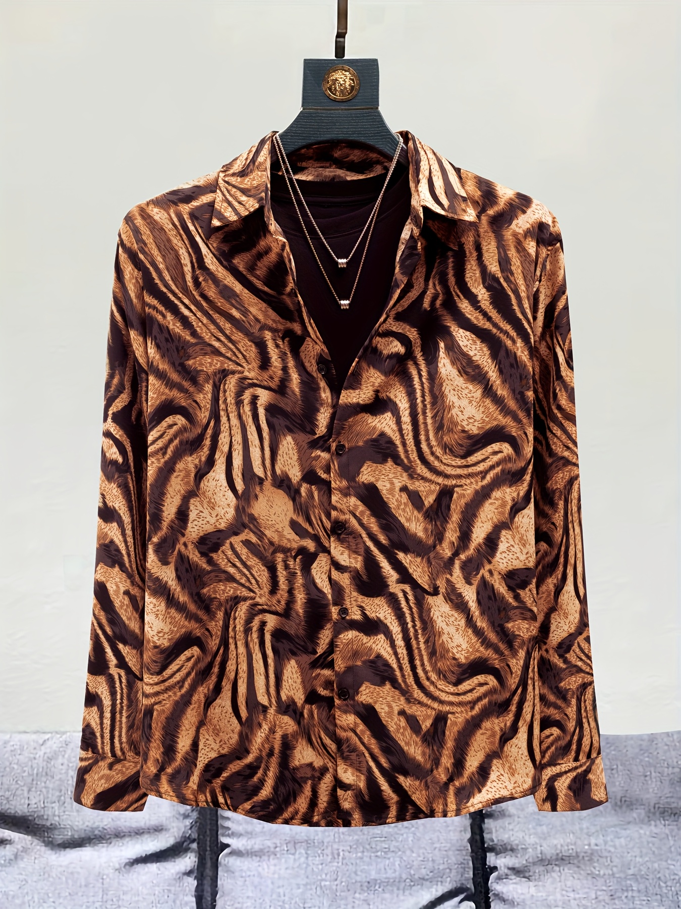 clothing mens tiger print button up shirt