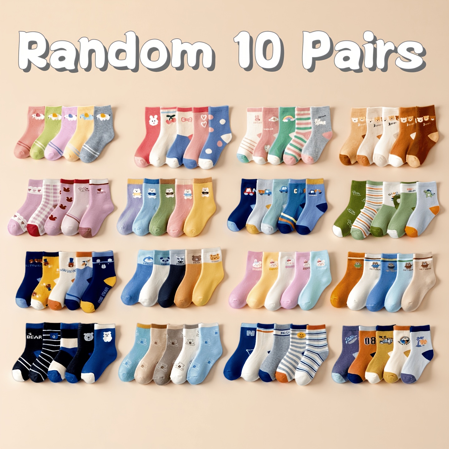 Image of 10/20 Pairs Of Random Styles, Children's Winter Thickened Warm Socks, Cute Cartoon Student Socks, Cold And , Elastic And Softboys And Girls Winter Socks, -match Party Socks, Gift Socks