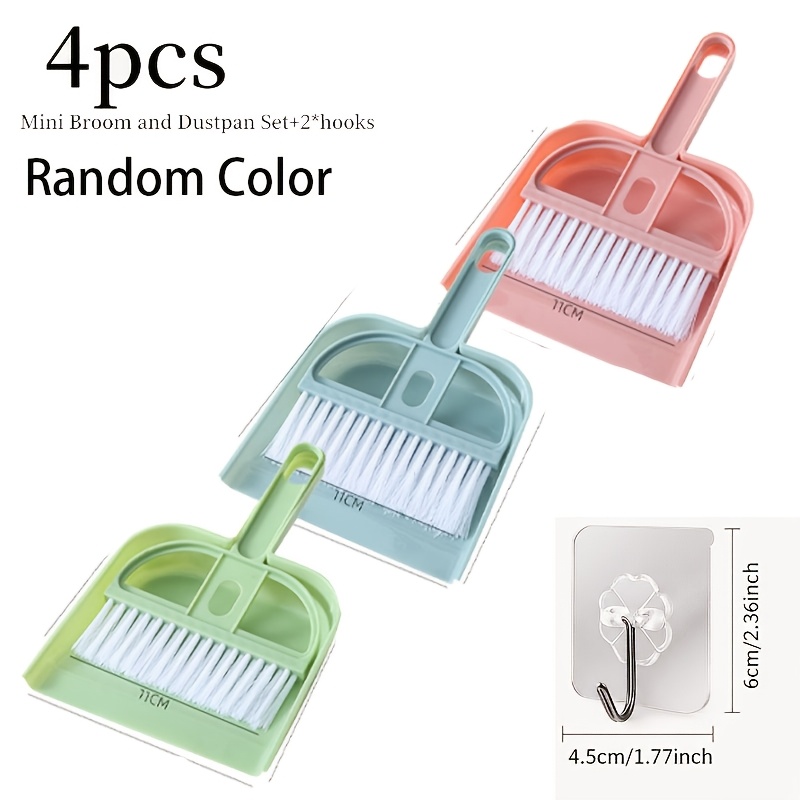 TEMU Mini Broom And Dustpan Set For Small Household Use, Mini Desktop Dust Brush With Soft Bristles, Bed Brush, Window Sill Brush, Random Color, Car