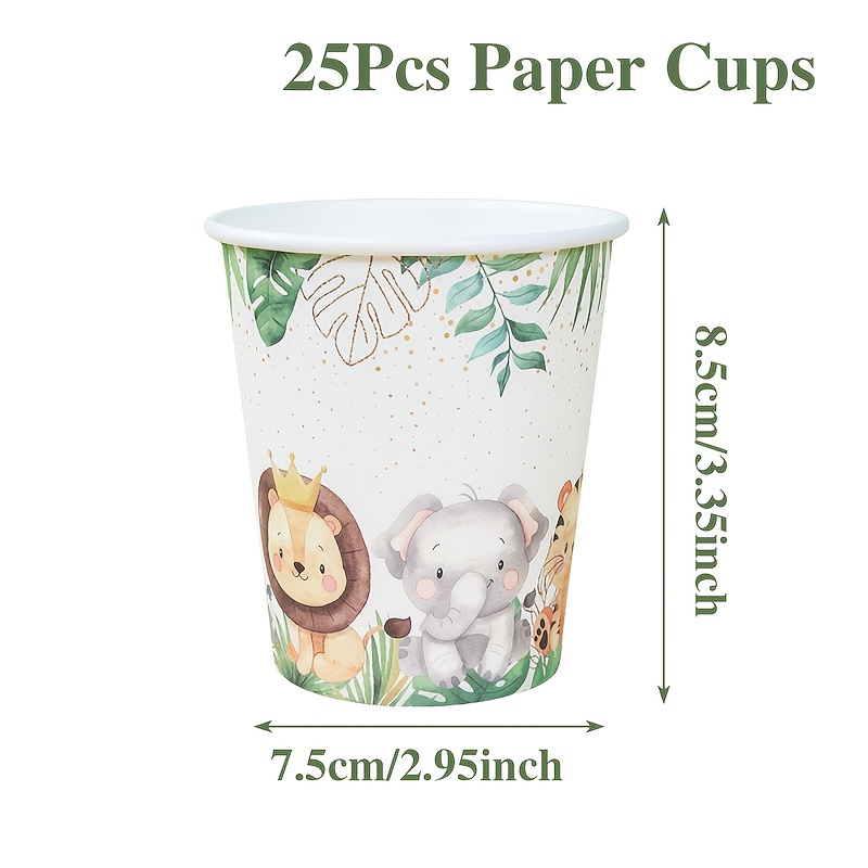 Image of 25pcs, Jungle Animal Birthday Disposable Paper Cups, Design Paper Cup, For Drinks, Birthday Party Decoration, For Birthday, Baby Shower, For Halloween、christmas