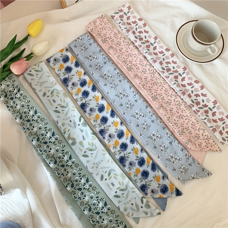 TEMU 6 stuks Dames Bloemenprint Lange Haarbanden voor Casual Elegantie, Dagelijkse Uitjes, Vakanties en Veelzijdige Cadeau Styling