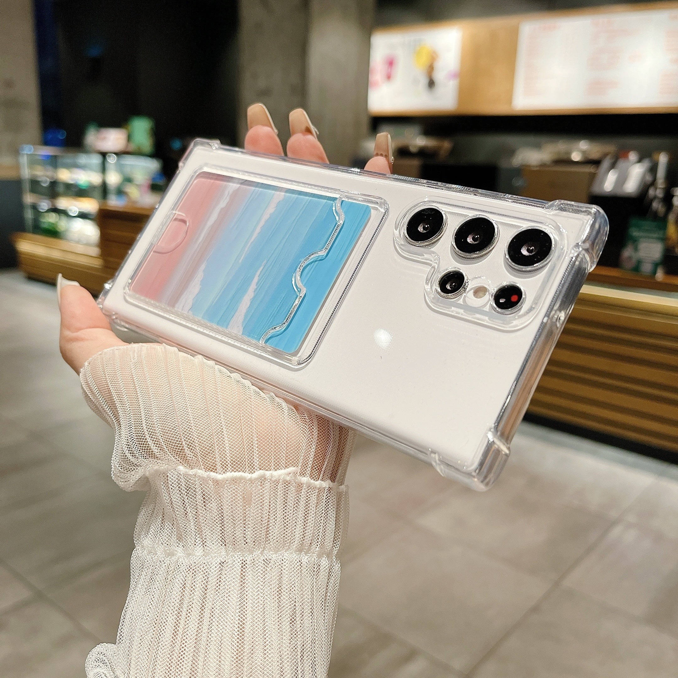 E-shop Handyhülle - Transparente, weiche Handyhülle mit Kartenfach, Anti-Fall- und Anti-Kollisions-Schutzhülle, geeignet für Samsung