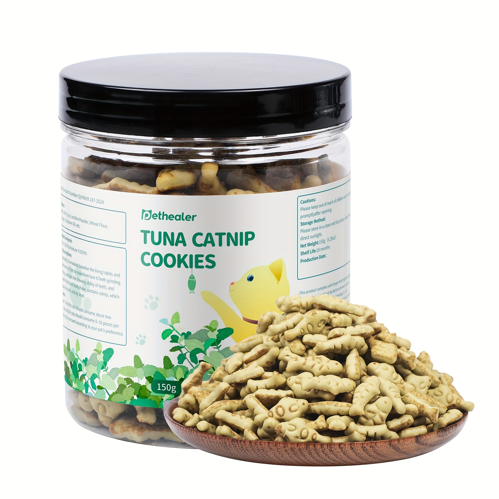 TEMU 150 G Tuna Pet Biscuits, Fish Flavored Pet Herbal Biscuits - Fish-shaped, Digestive-enhancing Cat Snacks For Hairball And , Crunchy Indoor Snacks With