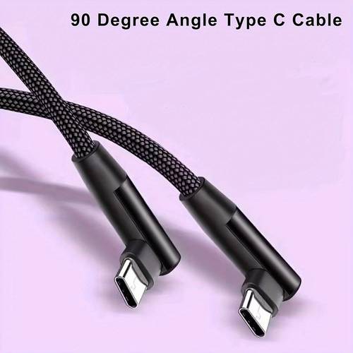 1pc 90 usb c to usb c data cable 3 3ft 60w pd type c fast charging data cable double right angle nylon braided compatible with usb for charging and data transfer black