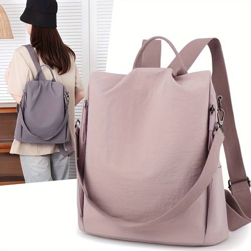 backpack simple light colored lightweight womens backpack multi functional womens shoulder bag solid color nylon travel backpack daily commuting backpack for travel commuting and shopping