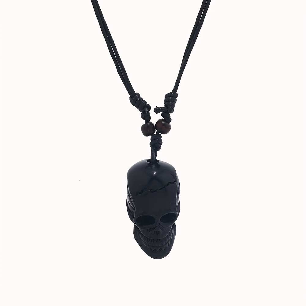 TEMU 1 Pack Vintage Acrylic Skull Pendant Men Hip Hop Retractable Rope Woven Halloween Necklace Versatile Couple Necklace Teen Nightclub Necklace