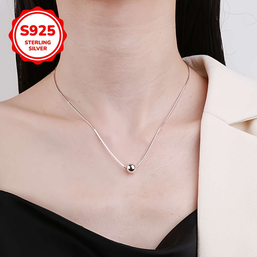 

S925 Silver Has A Ball, And Simple Snake Bone Chain Necklace With A Round Ball, And Minimalist Chain For Women's Accessories.